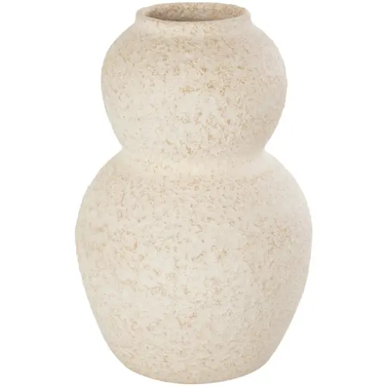 12" Cream Ceramic Hourglass Textured Vase {1}