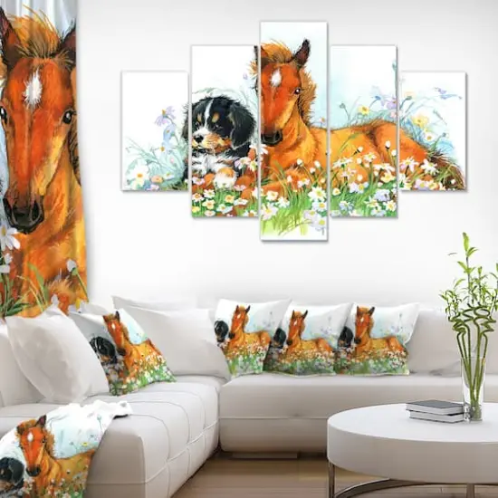 Designart - Relaxing Brown Cute Horse - Animal Canvas Art Print {3}