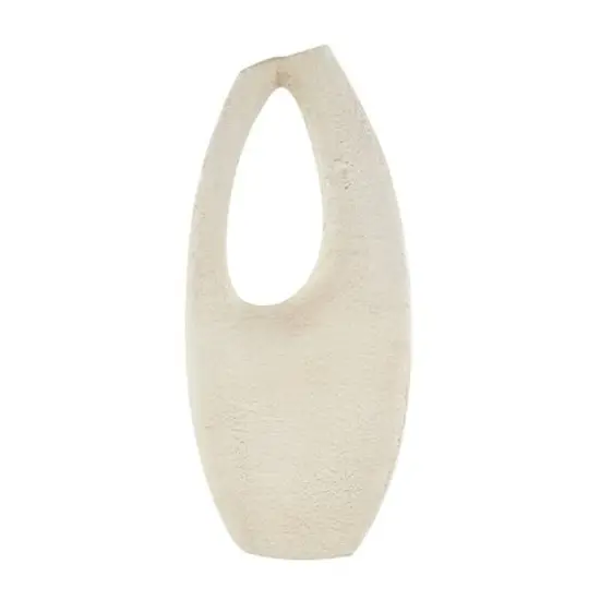 17.5" Cream Paper Mache Abstract Curved Cutout Vase with Brown Distressed Texturing {3}