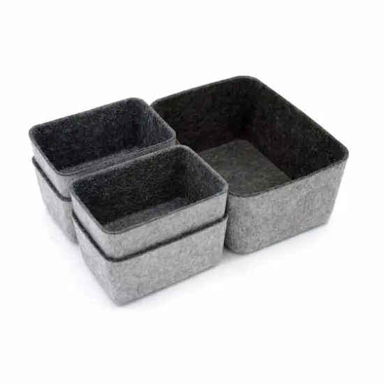 Welaxy Felt 5 Piece Drawer Organizer Bins Charcoal {5}