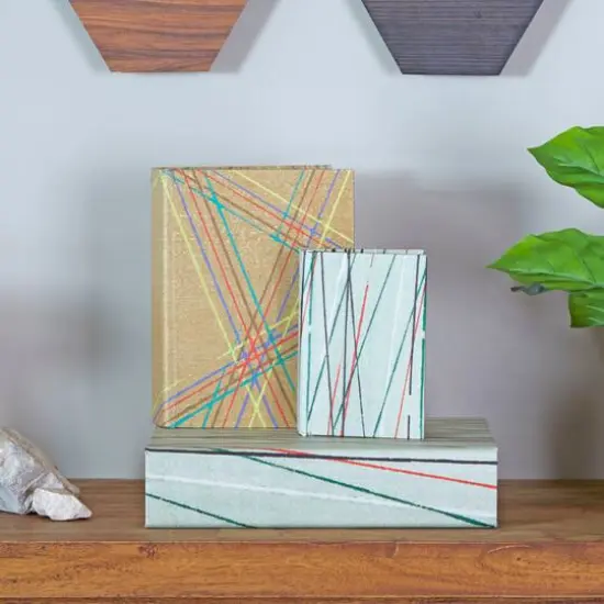 Line Print Faux Leather Faux Book Box with Varying Patterns Set {8}