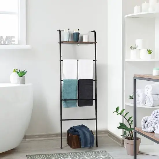 NEX&trade; 5-Tier Black Ladder Towel & Blanket Holder Rack {7}