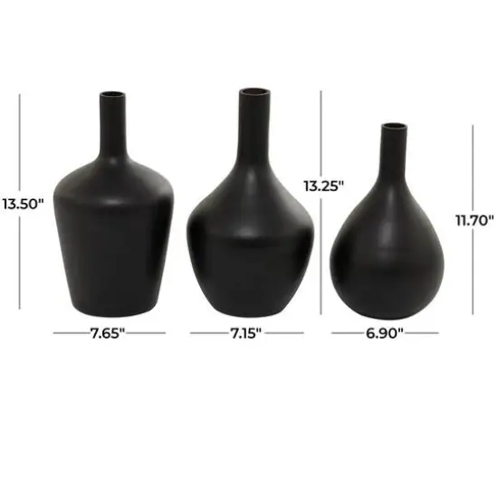 Black Glass Vase Set of 3 14", 13", 12" {6}