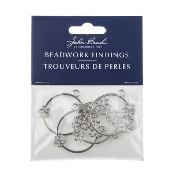 John Bead 36mm Silver Circle with Flowers Beadwork Pendants, 4ct. {5}