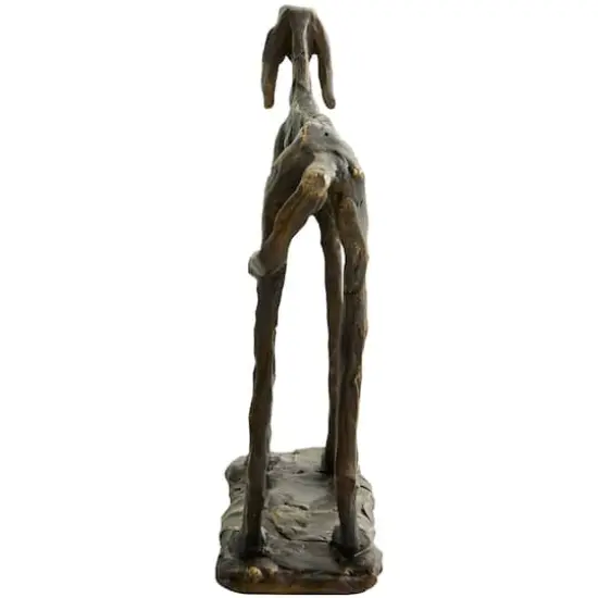 14" Bronze Polystone Distressed Slim Frame Dog Sculpture with Gold Accents {7}