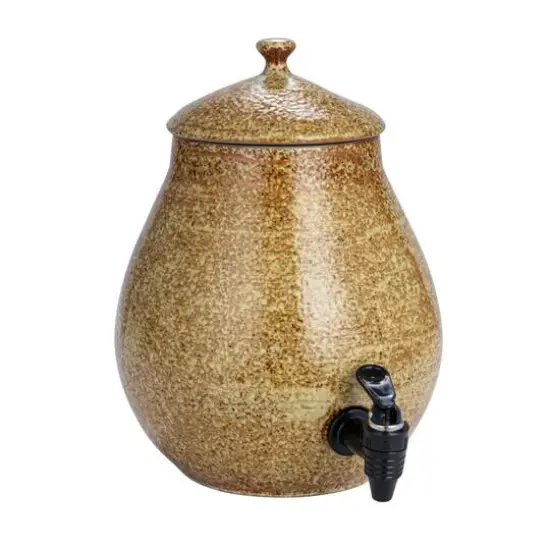 Hello Honey&reg; 5qt. Brown Round Stoneware Beverage Dispenser with Lid {1}