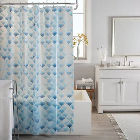Bath Bliss Blue Scale Design PEVA Shower Curtain {3}