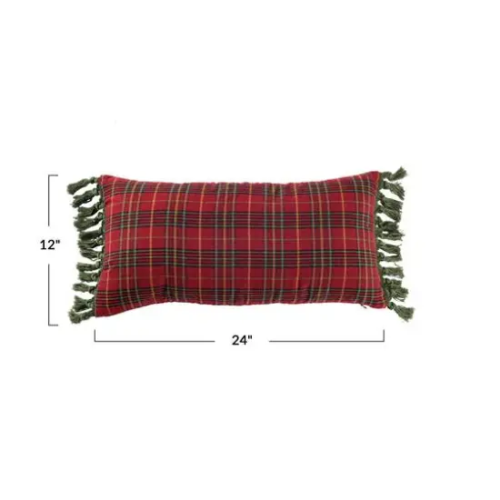 Hello Honey&reg; 24" Red Plaid Lumbar Accent Pillow with Tassels {4}