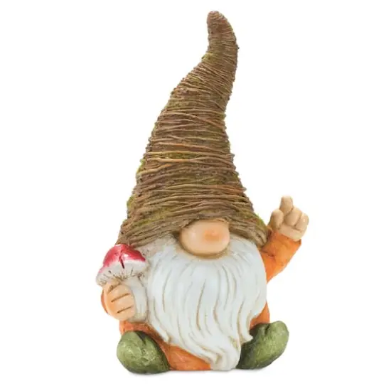 16.5" Distressed Garden Gnomes with Mushroom & Flower Statue Set {5}