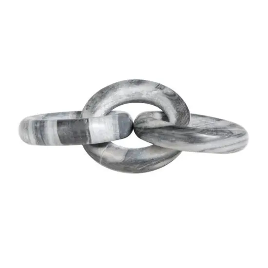 10" Black Marble Handmade Linked 3-Ring Chain Sculpture {7}