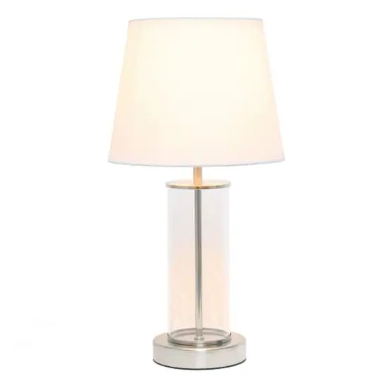 Simple Designs 17" Encased Metal & Clear Glass Table Lamp White/Brushed Nickel {3}