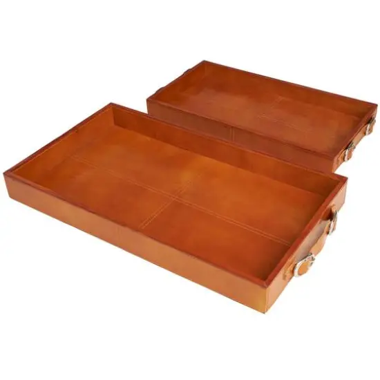 Leather Nesting Tray with Buckle Handles D&eacute;cor Set Brown {7}
