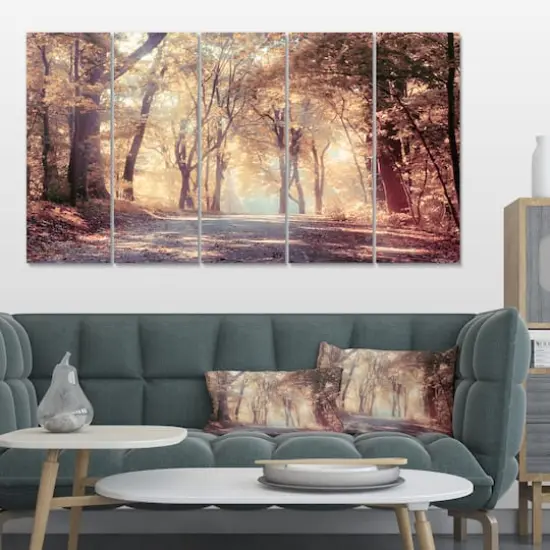 Designart - Golden Autumn Beautiful Forest - Landscape Canvas Art Print {3}