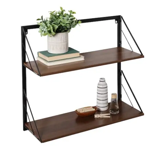 Honey Can Do Walnut 2-Tier Floating Wall Shelf {1}