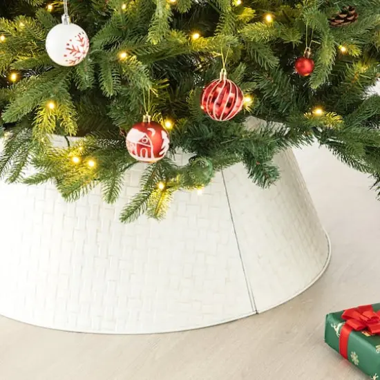 Glitzhome&reg; Washed White 26" Woven Metal Tree Collar {5}