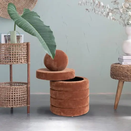 Hello Honey&reg; Brown Vintage Cotton Velvet Storage Foot Stool with Pillow {3}