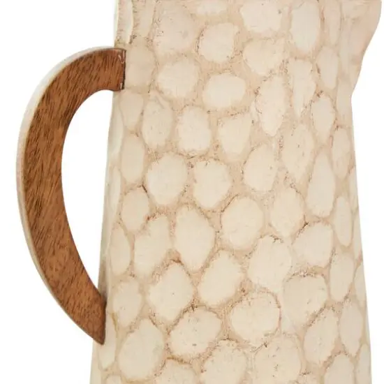 Beige Paper Mache Honeycomb Inspired Jug Vase with Wooden Handle Set {10}