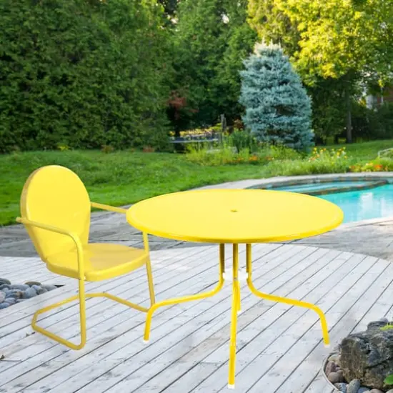 39" Outdoor Retro Metal Tulip Dining Table Yellow {4}