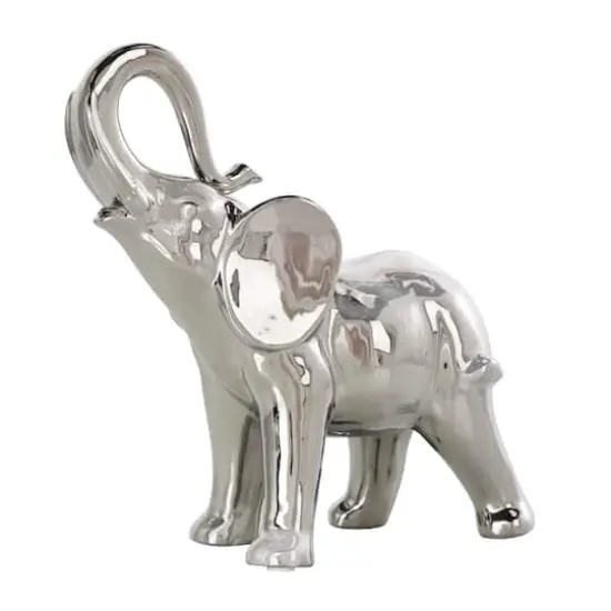 10" Silver Ceramic Elephant Standing Sculpture {1}