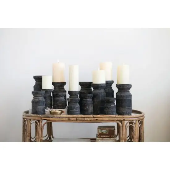 Hello Honey&reg; Black Found Wood Pillar Candleholders Set {8}
