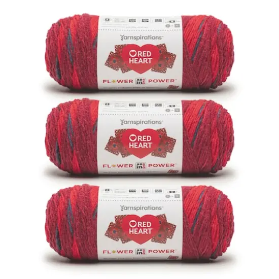 3 Pack Red Heart&reg; All In One Flower Power&trade; Yarn Burgundy Blossom {1}