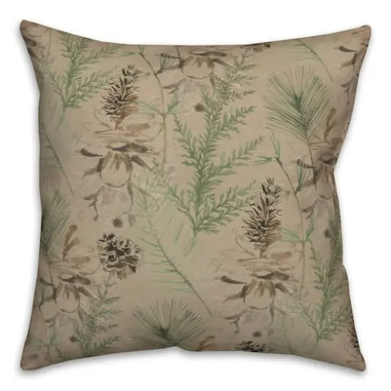 Pinecones & Greenery on Brown Square Throw Pillow {1}