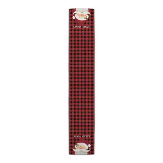 Santa Knows on Plaid 16x72 Poly Twill Table Runner {4}