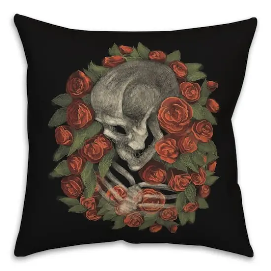 Skeleton Rose Wrap Throw Pillow {1}