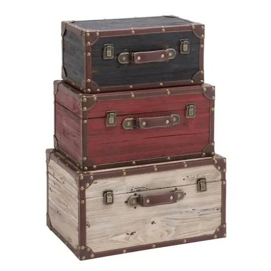 Multicolor Wood Farmhouse Trunk Set {1}