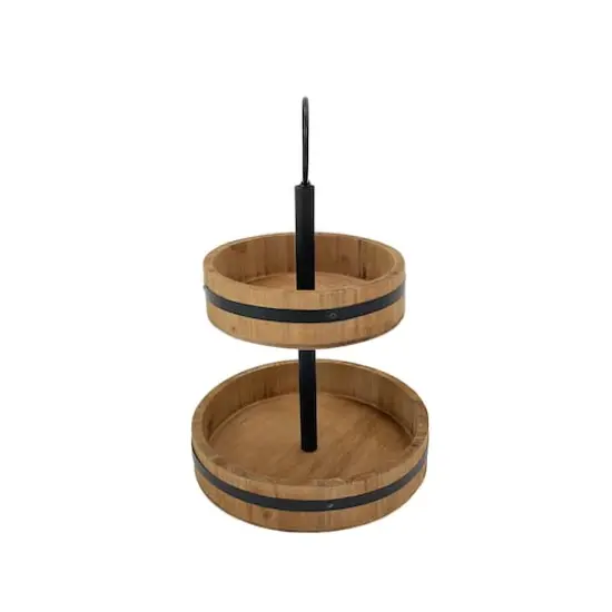 15" Natural Brown Wood & Metal 2-Tier Tray by Ashland® {4}