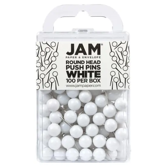 JAM Paper Colorful Round Push Pins, 100ct. White {1}