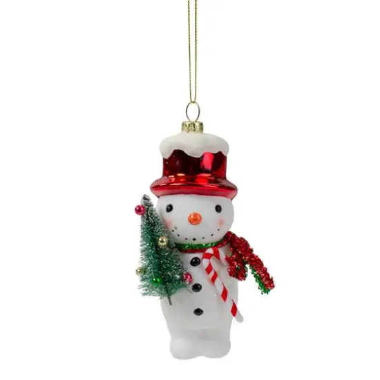 5.5" White & Red Glass Snowman Christmas Ornament {7}