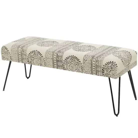 47" White Metal Floral Bench with Metal Hairpin Legs {3}