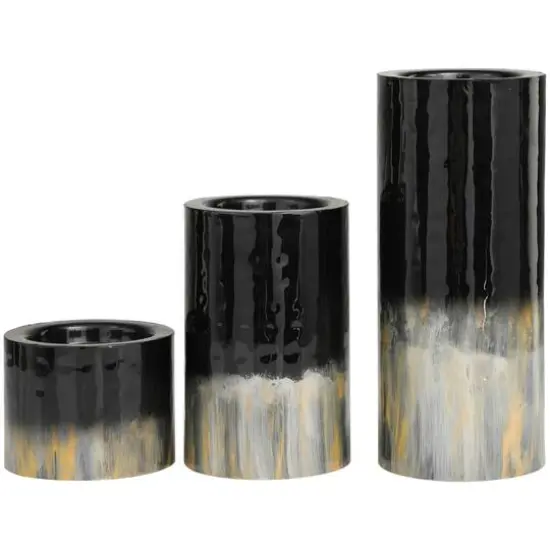 Black Metal Colorblock Candle Holder with Gold and Silver Streaks Set {6}