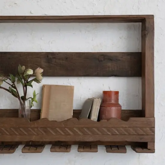 Hello Honey&reg; 36" Reclaimed Wood Wine Glass Wall Rack with Shelf {4}
