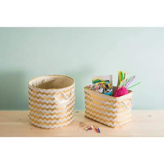 DII&reg; 15" Round Chevron Fabric Bin Gold {6}