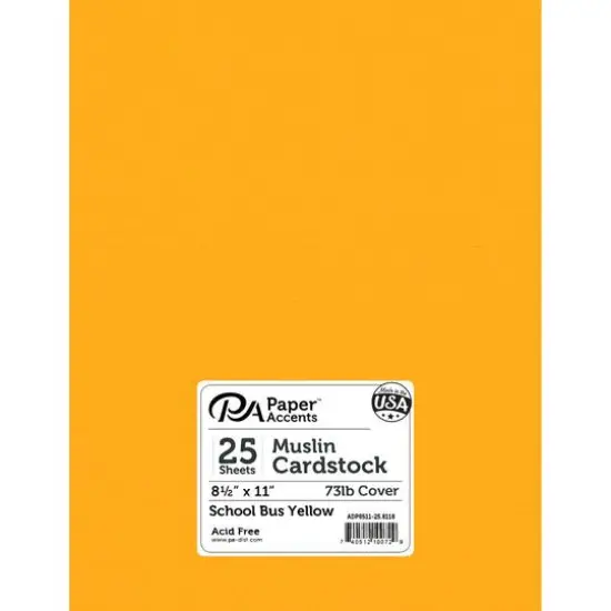 PA Paper™ Accents Muslin 8.5" x 11" 73lb. Cardstock, 25 Sheets School Bus Yellow {1}
