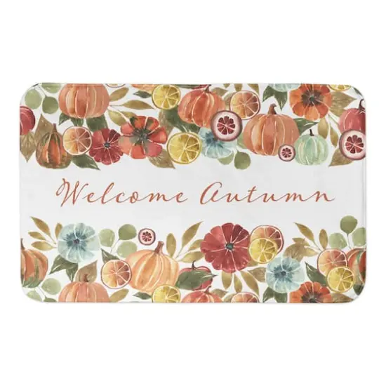 Welcome Autumn Watercolor Pumpkins Bath Mat {1}