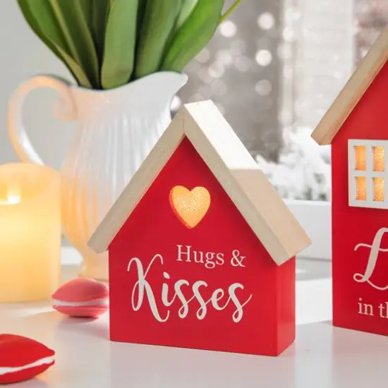 Glitzhome&reg; Lighted Valentine's Wooden House Table D&eacute;cor Set {6}