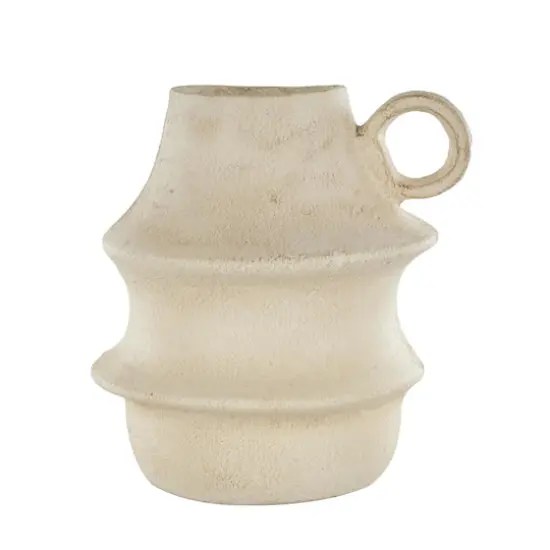 14" Cream Paper Mache Fluted Vase with Ring Handle {9}