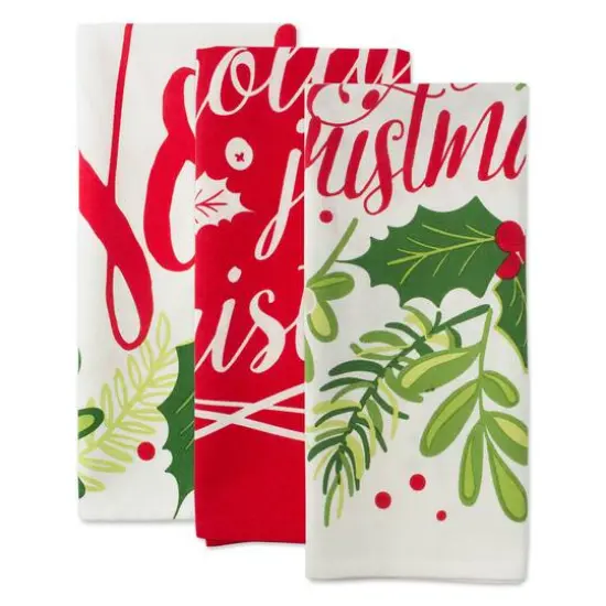 DII&reg; Red & Green Boughs Of Holly Dishtowel Set {4}