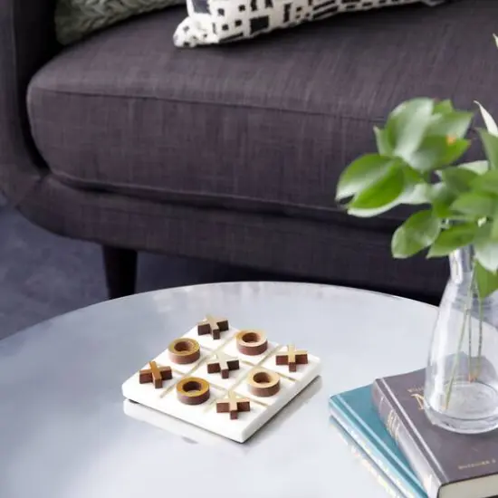 White & Gold Marble Tic-Tac-Toe Game Set {9}
