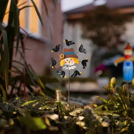 Glitzhome&reg; 41.75" Fall Scarecrow Head with Crows Windmill Yard Stake {5}