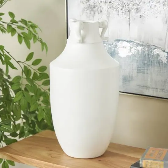 18.25" White Ceramic Sleek Amphora Vase with Scroll Handles {9}