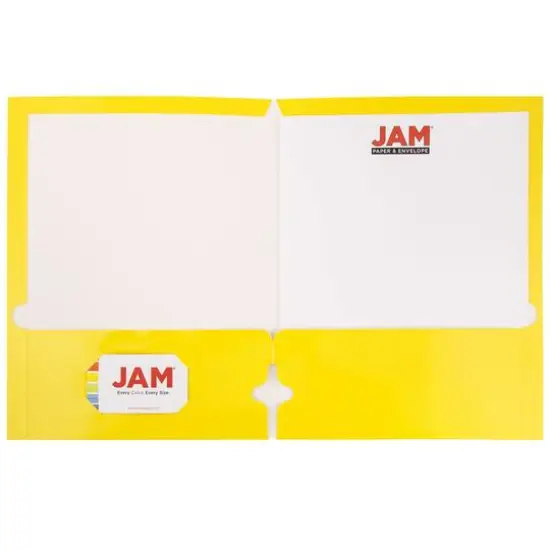 JAM Paper Laminated 2-Pocket Glossy 3-Hole Punch School Folders, 6ct. Yellow {3}