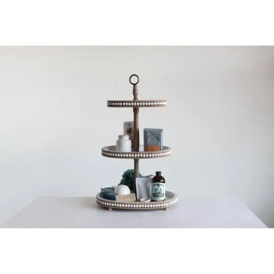 Hello Honey® 30.5" Decorative Oval 3-Tier Wood Tray with Handle {4}