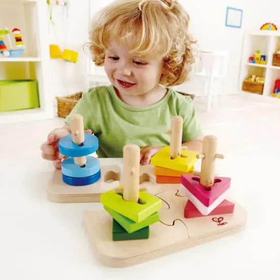 Hape Wooden Toddler Stacking Shape Peg Puzzle {3}