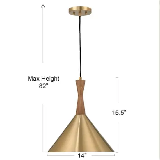Hello Honey® Axel Brushed Gold Mid-Century Modern Metal & Natural Stained Wood Ceiling Light {4}