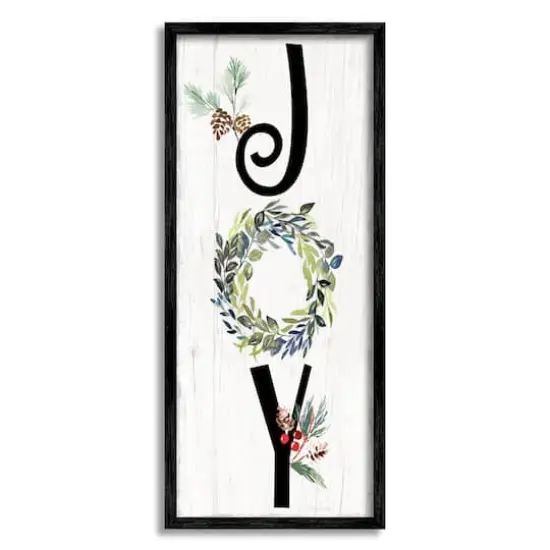 Stupell Industries Joy Seasonal Botanical Wreath Framed Giclee Art Black {1}