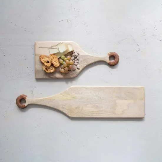 Hello Honey&reg; Mango Wood Cutting Board with Braided Leather Handle {10}